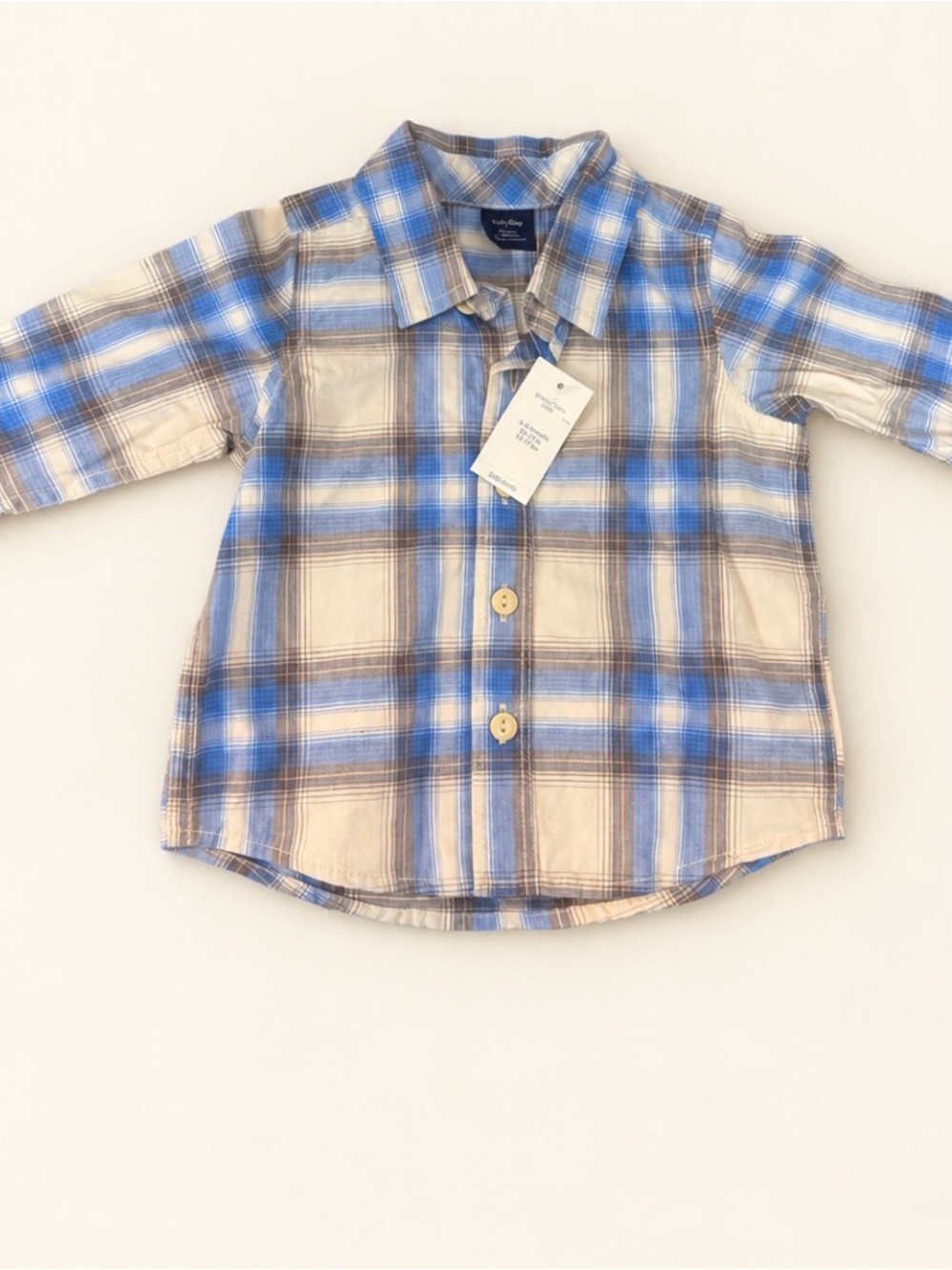 Baby Gap Boys 3-6 Months Blue Plaid Long Sleeve Button Up Shirt NWT